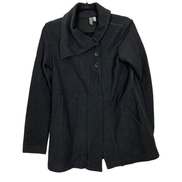 IBEX Black Merino Wool Blend Button Cardigan Pockets Size SMALL - Picture 1 of 7